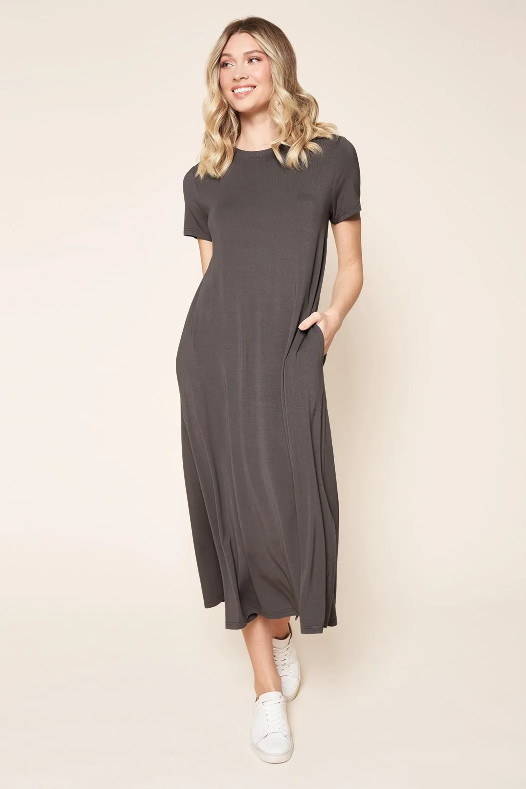 Joplin Shift Midi Jersey Knit T Shirt Dress