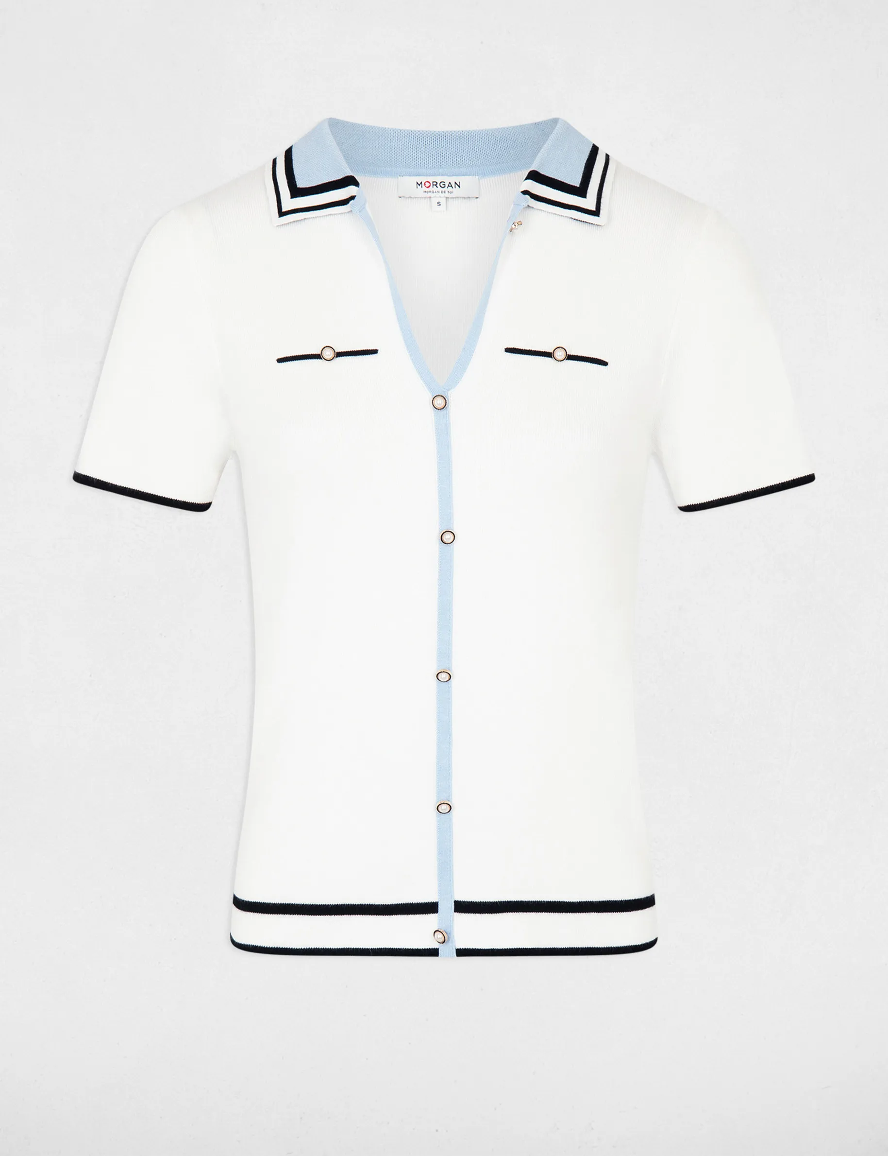 Jumper polo collar and short sleeves ecru women