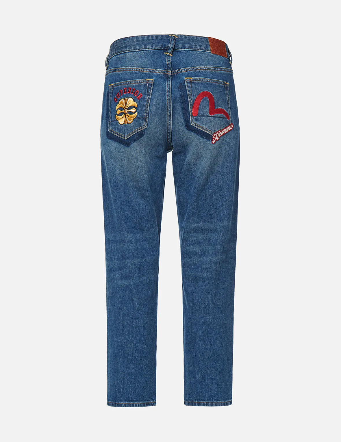 Kamon and Seagull Embroidered Relax-Cut Denim Jeans