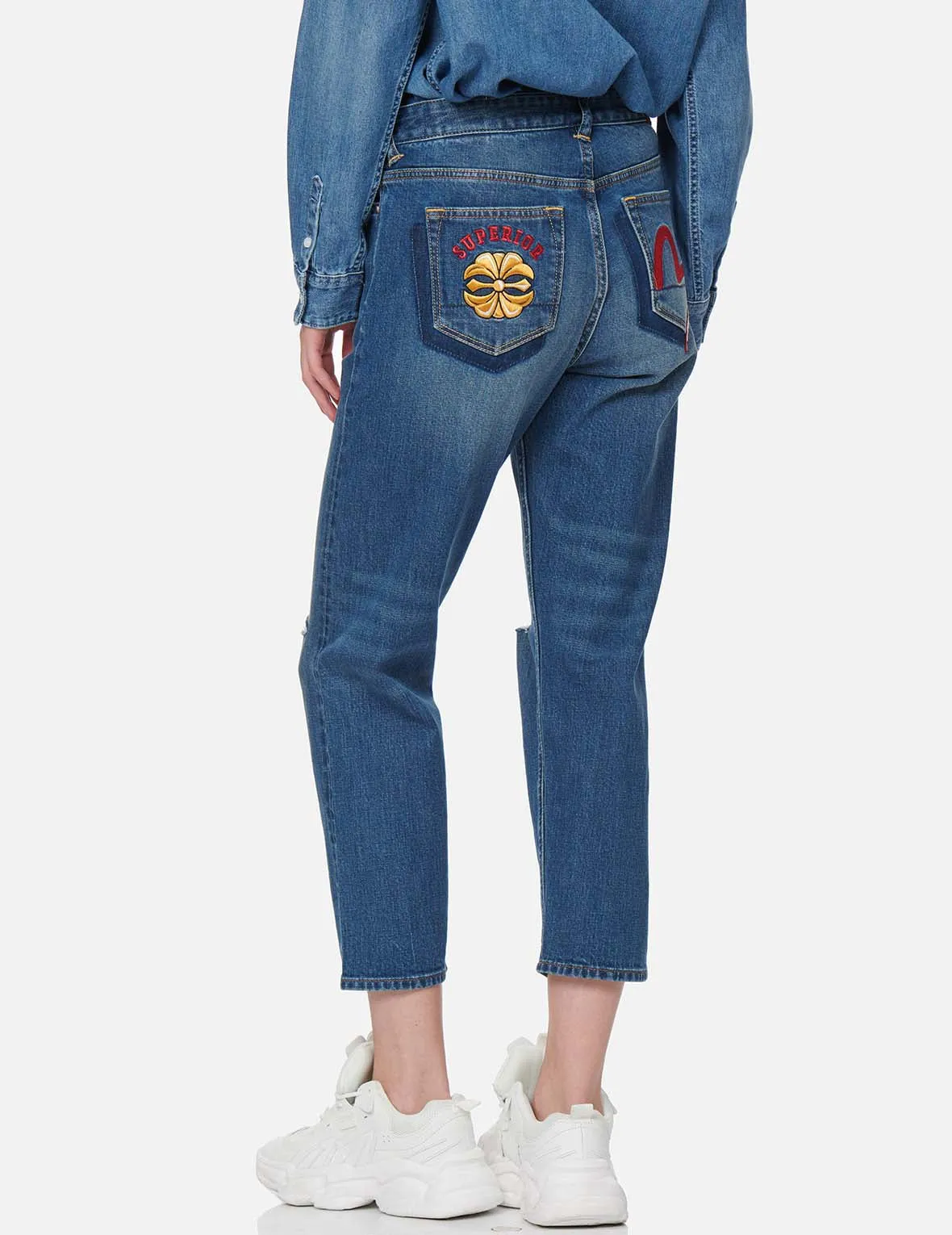 Kamon and Seagull Embroidered Relax-Cut Denim Jeans