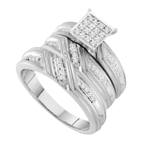 Keene Jewelers 10kt White Gold His Hers Round Diamond Square Matching Wedding Set 1/3 Cttw