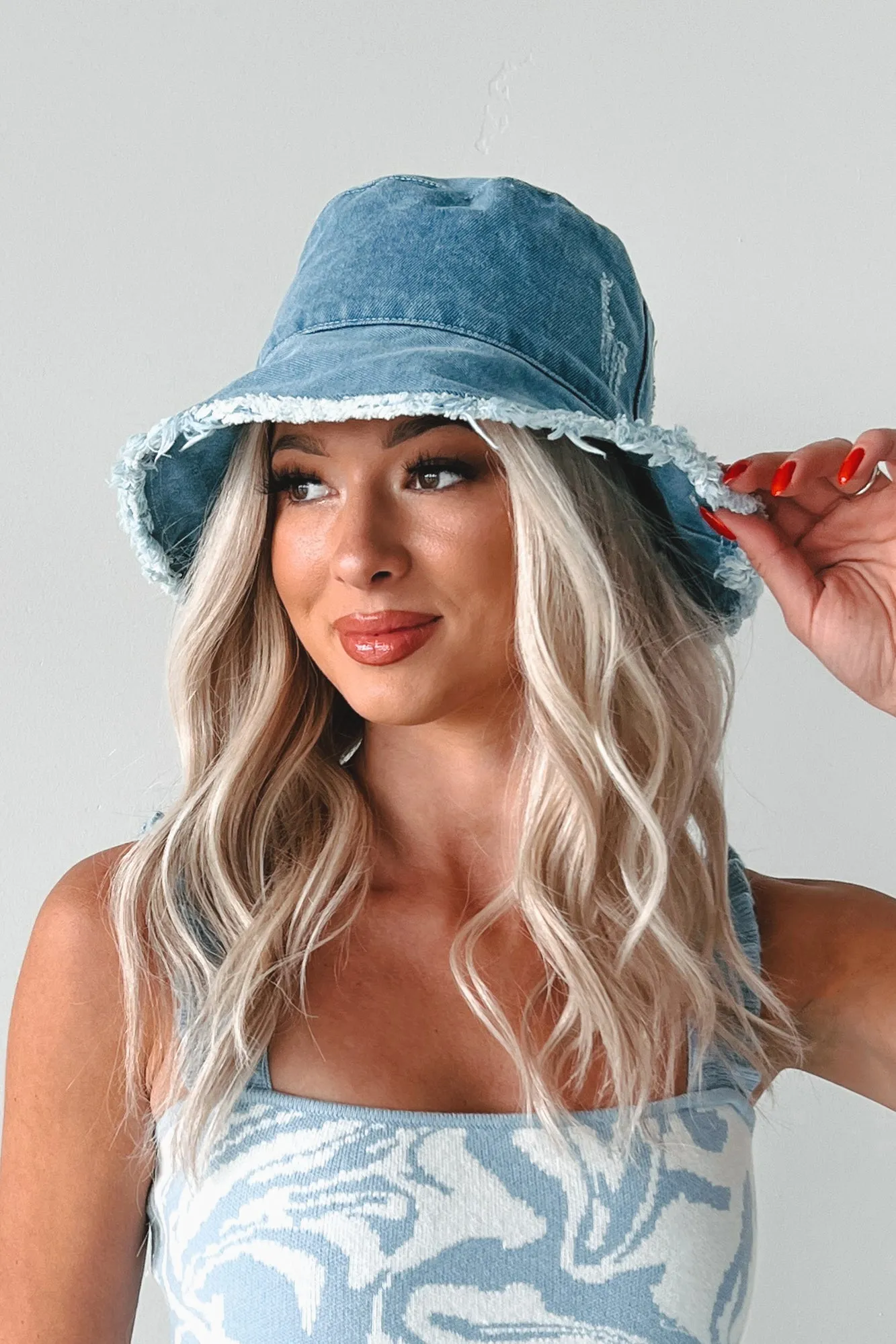 Keeping It Fresh Distressed Denim Bucket Hat (Blue)