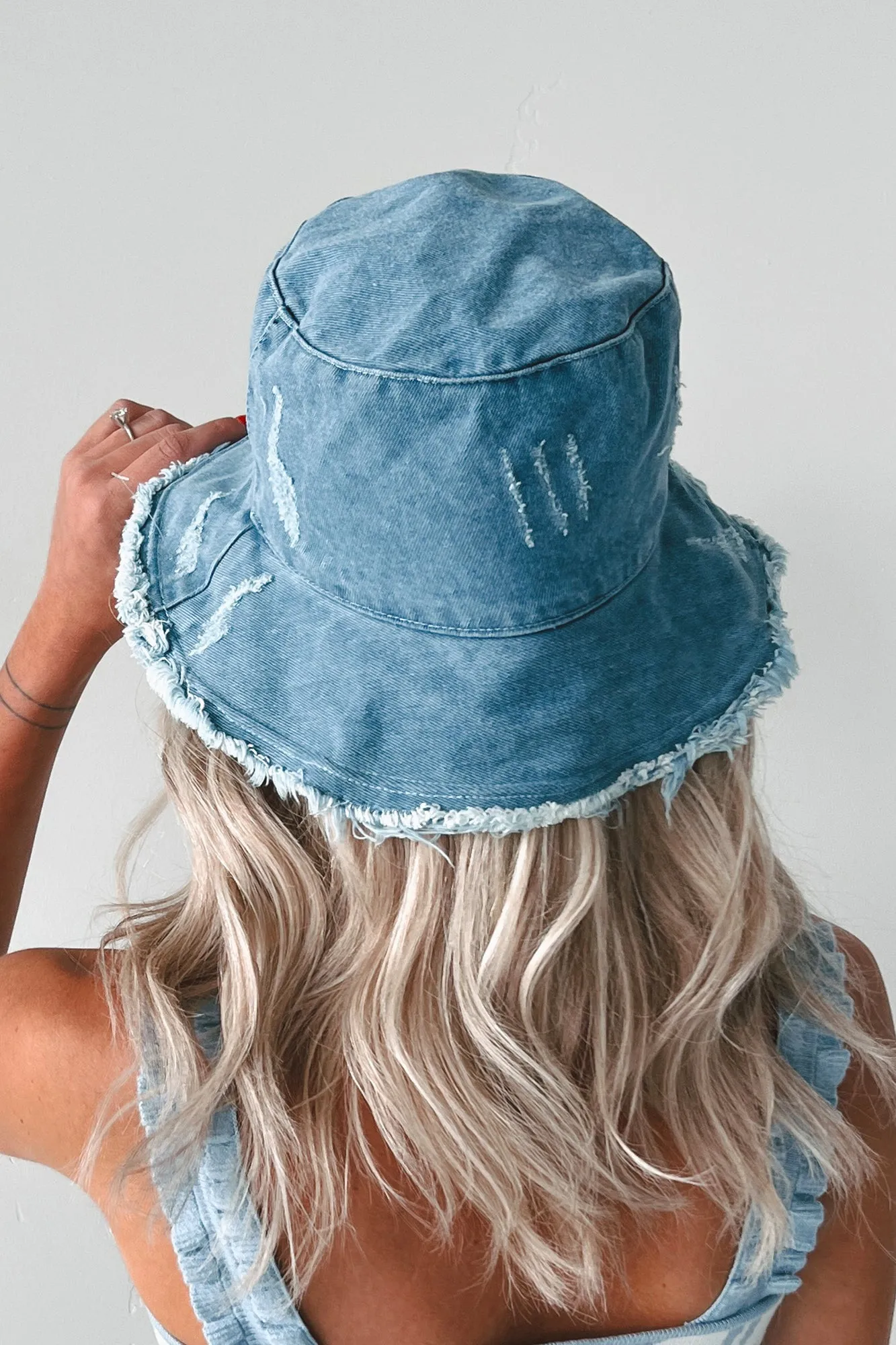 Keeping It Fresh Distressed Denim Bucket Hat (Blue)