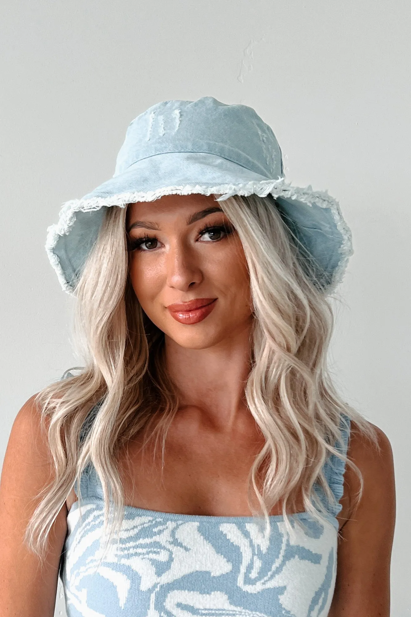 Keeping It Fresh Distressed Denim Bucket Hat (Light Blue)