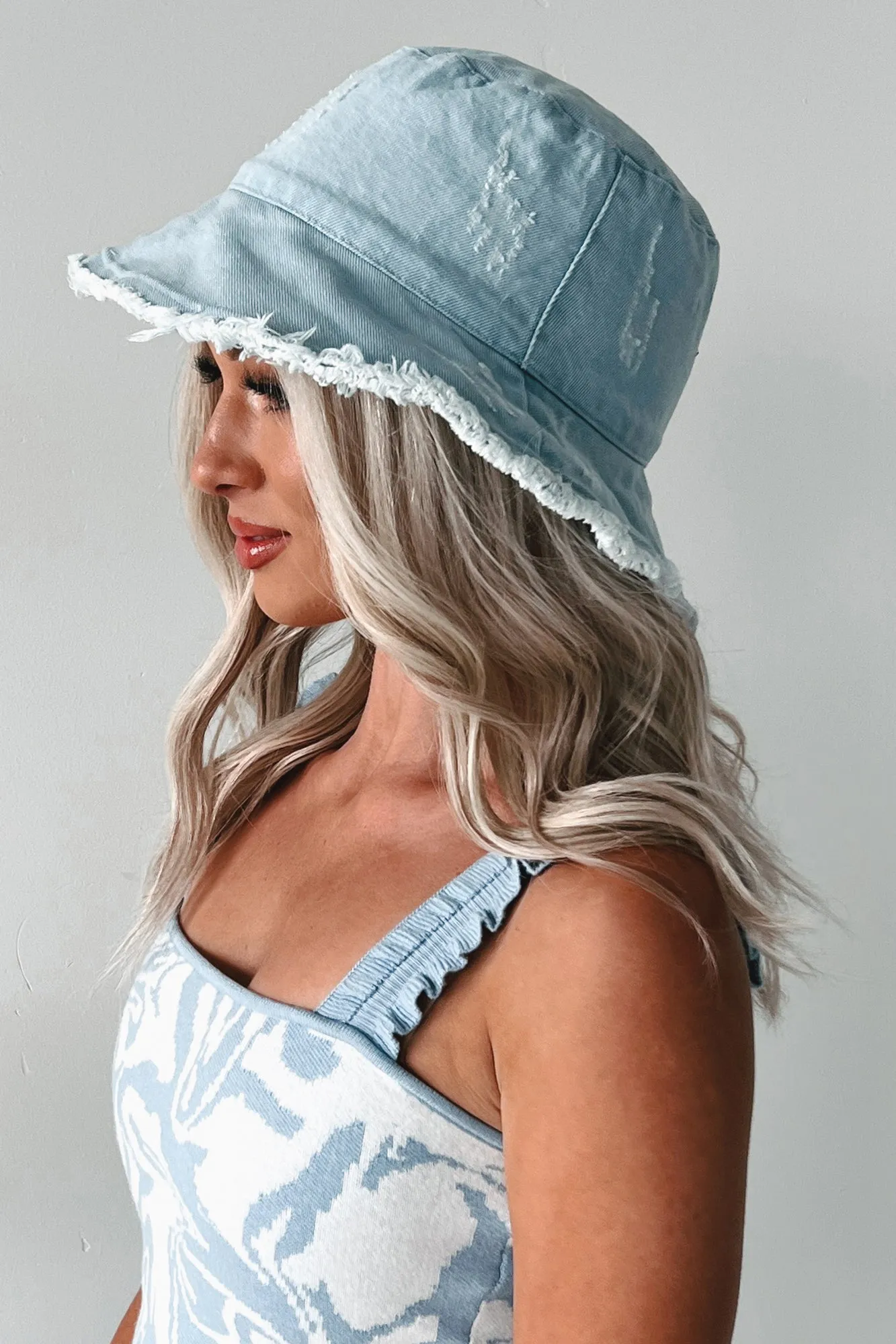 Keeping It Fresh Distressed Denim Bucket Hat (Light Blue)