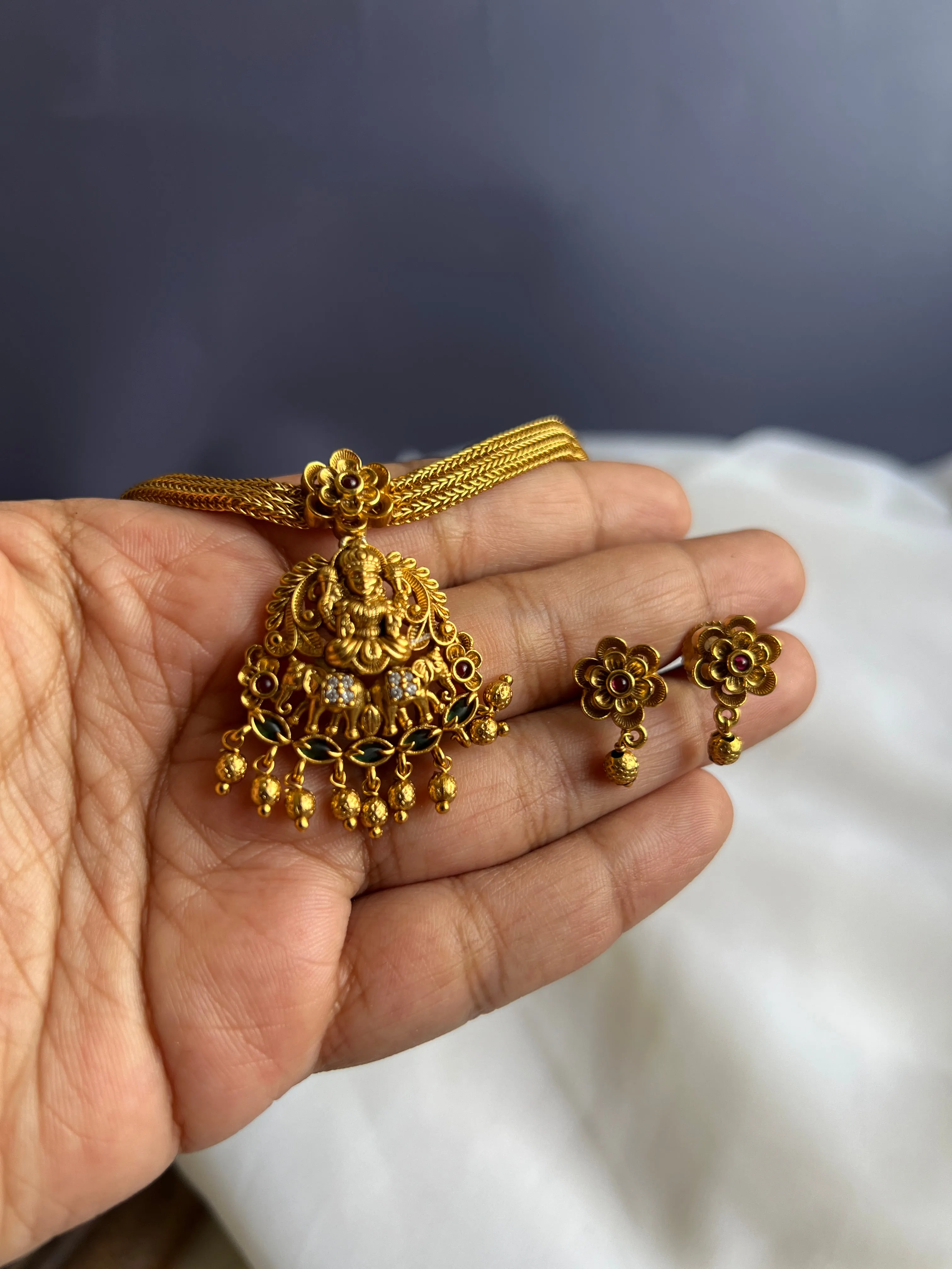 Kid friendly antique Lakshmi choker with studs