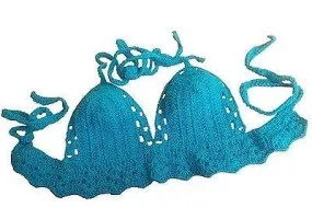 Turquoise Lace Crochet Bikini Bra Top Knot in Love