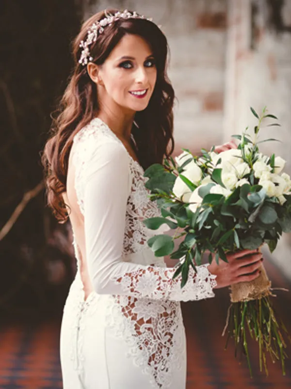 Lace Mermaid Wedding Dress with Open Back