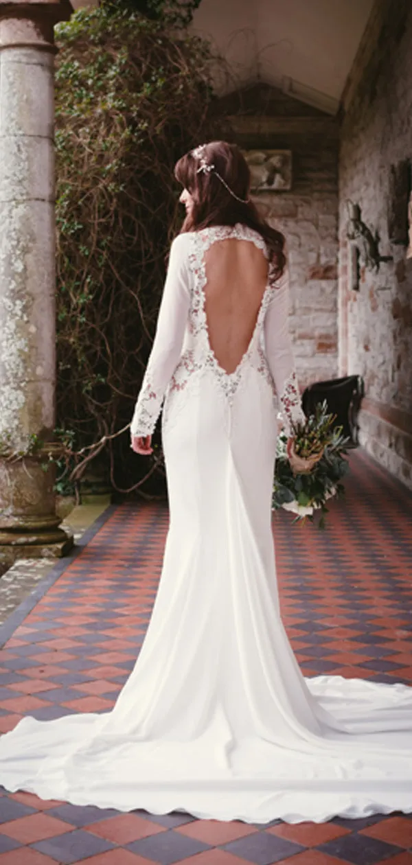 Lace Mermaid Wedding Dress with Open Back