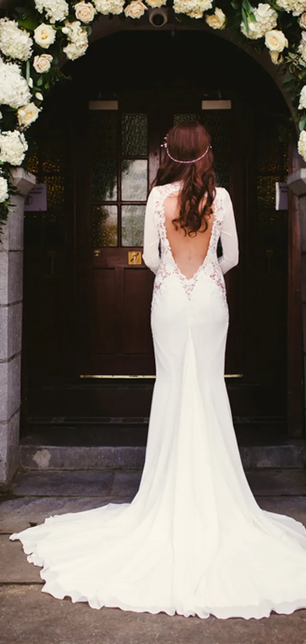 Lace Mermaid Wedding Dress with Open Back