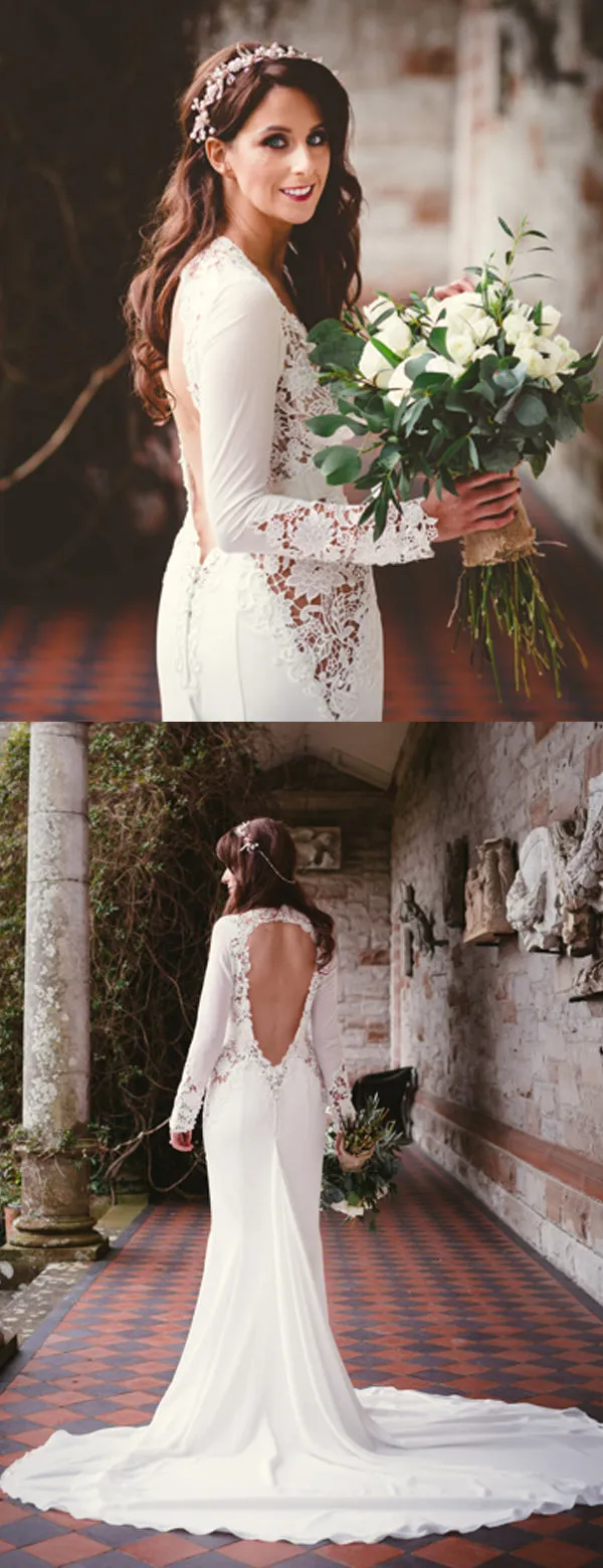 Lace Mermaid Wedding Dress with Open Back