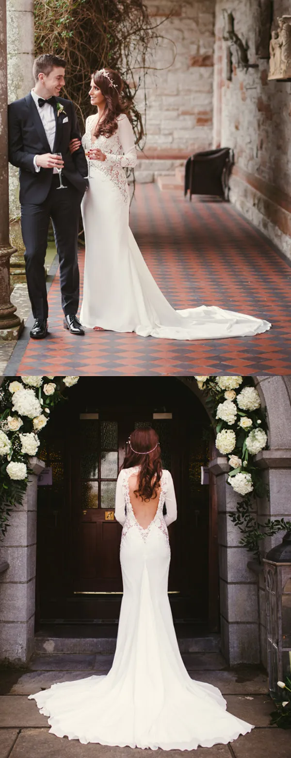 Lace Mermaid Wedding Dress with Open Back