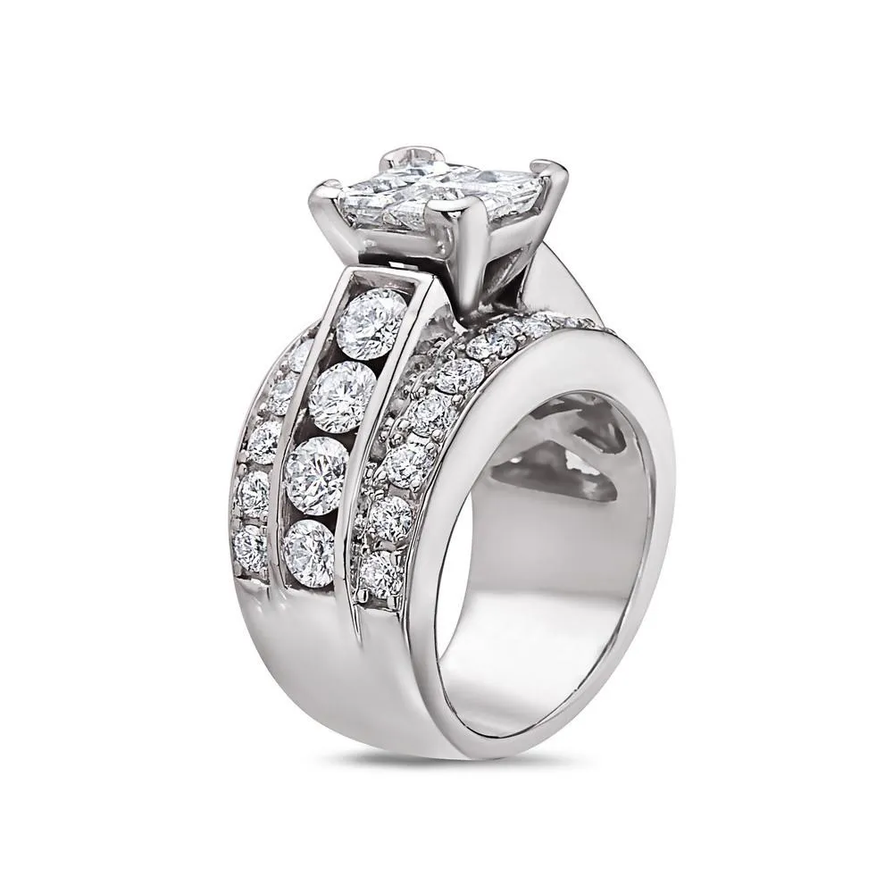 Ladies 14k White Gold Right Hand Ring With 3.34 CT