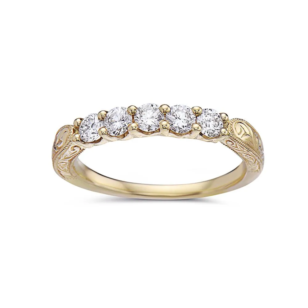 Ladies Wedding Band 18k Yellow Gold 0.49 CT Diamonds