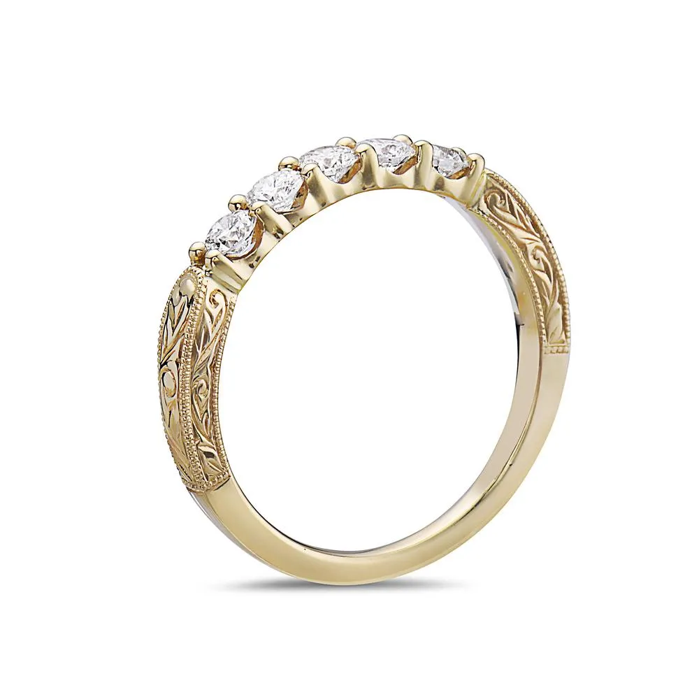 Ladies Wedding Band 18k Yellow Gold 0.49 CT Diamonds