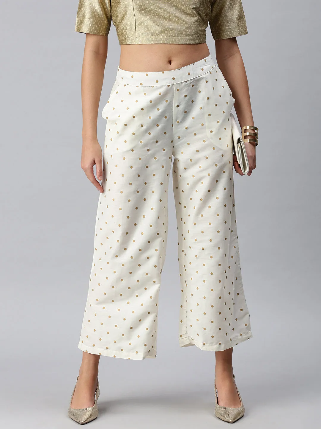 Ladies Printed Palazzo Offwhite