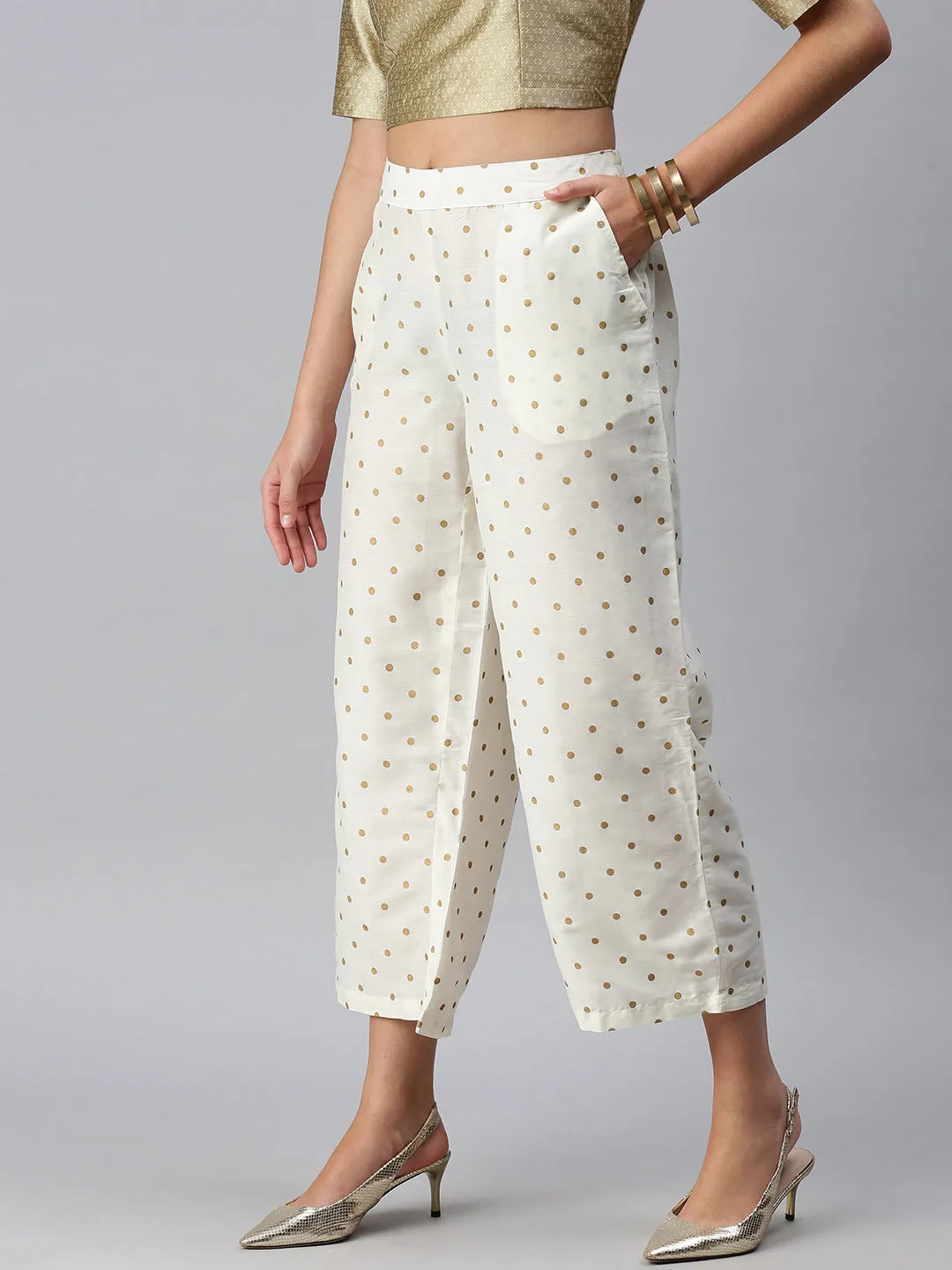 Ladies Printed Palazzo Offwhite