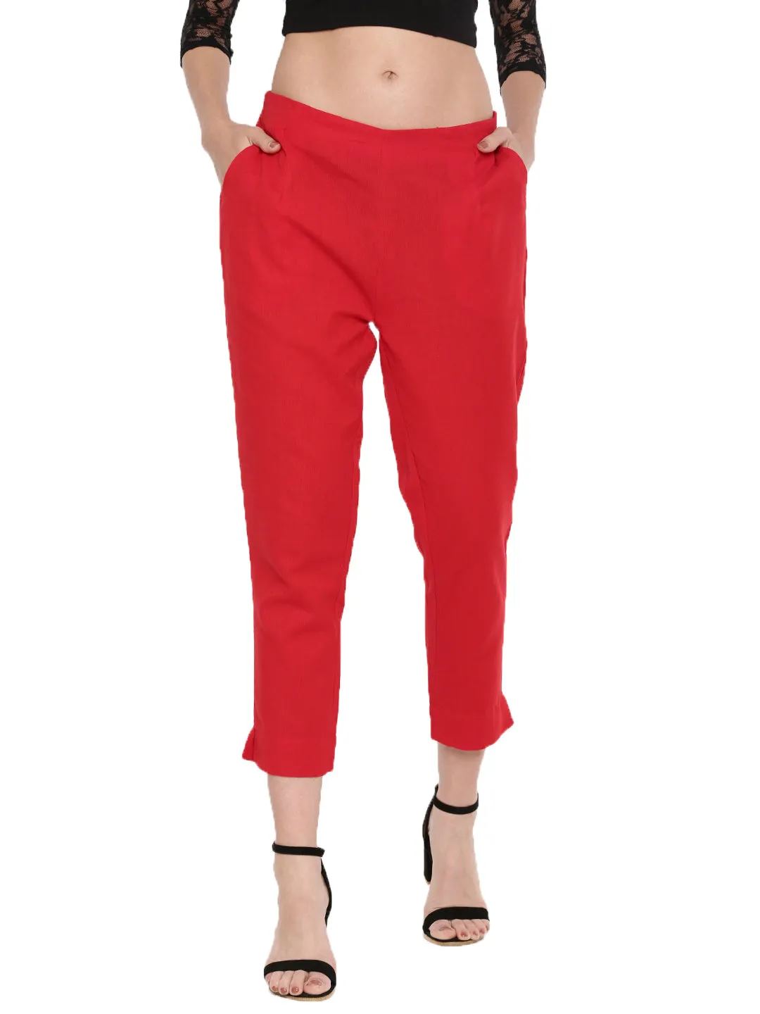 Ladies Straight Pant Red