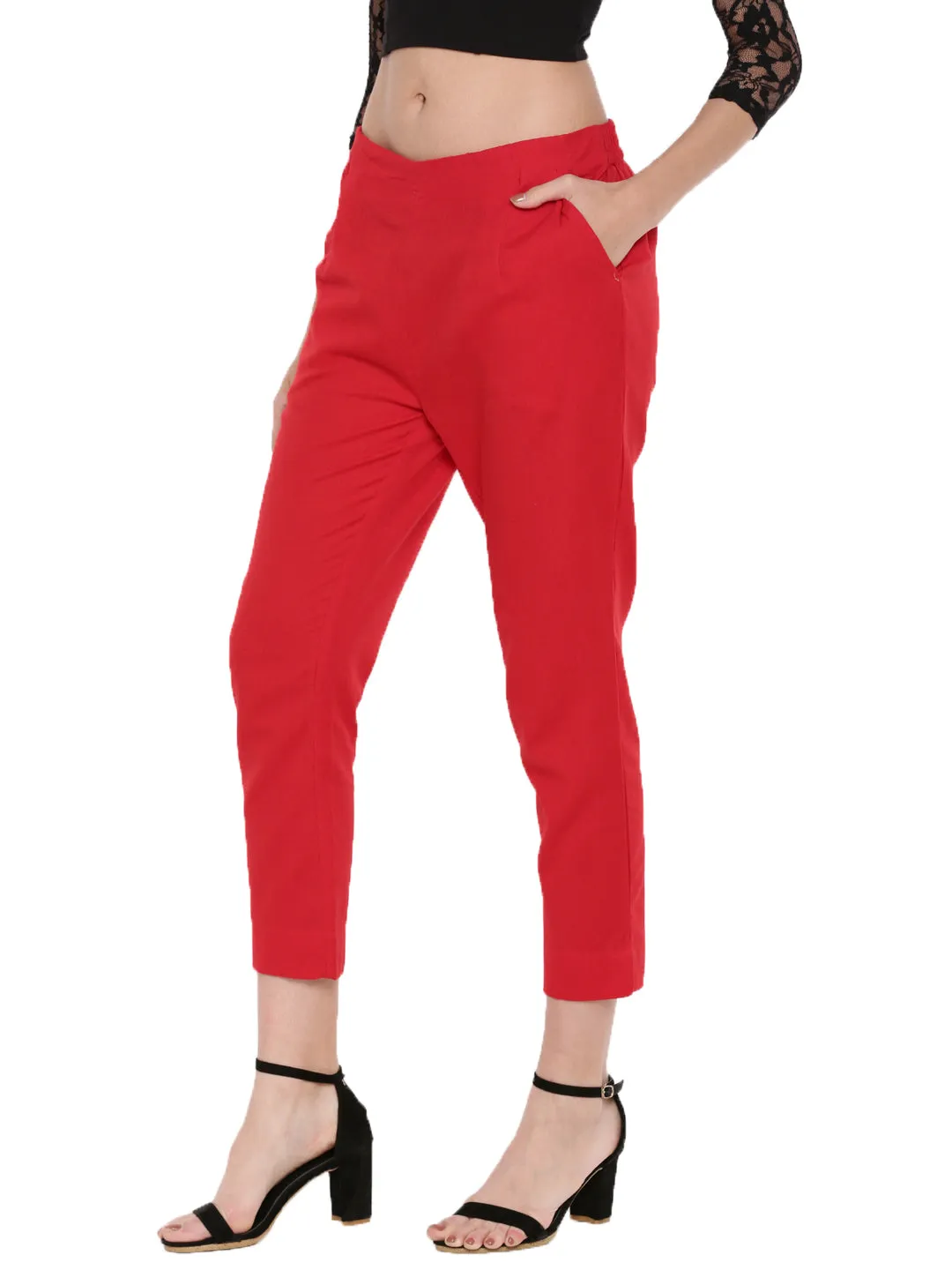 Ladies Straight Pant Red