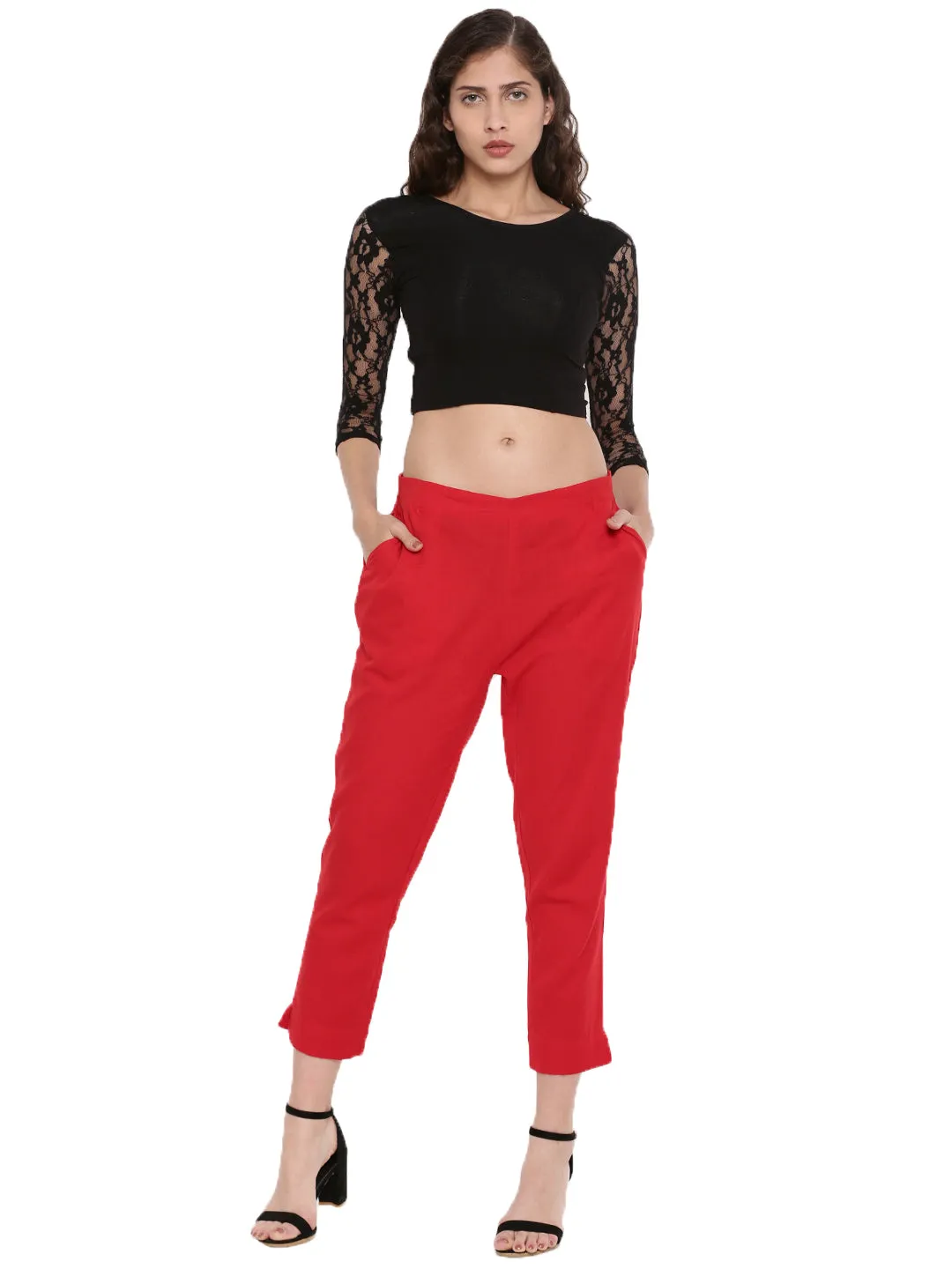 Ladies Straight Pant Red