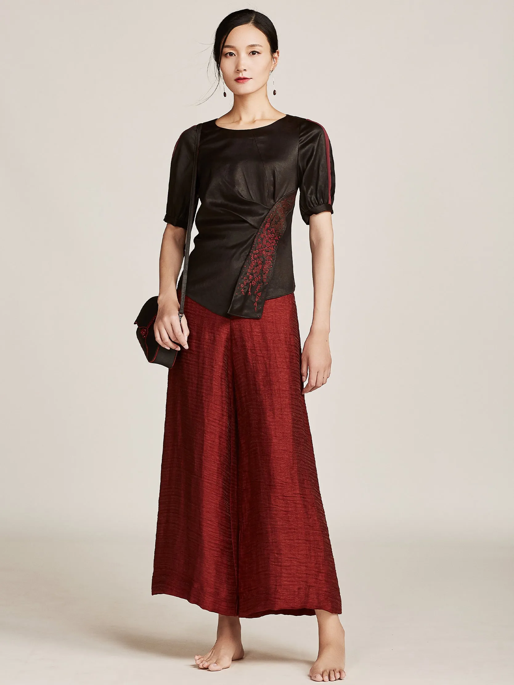 Linen-Silk Wide-Leg Trousers