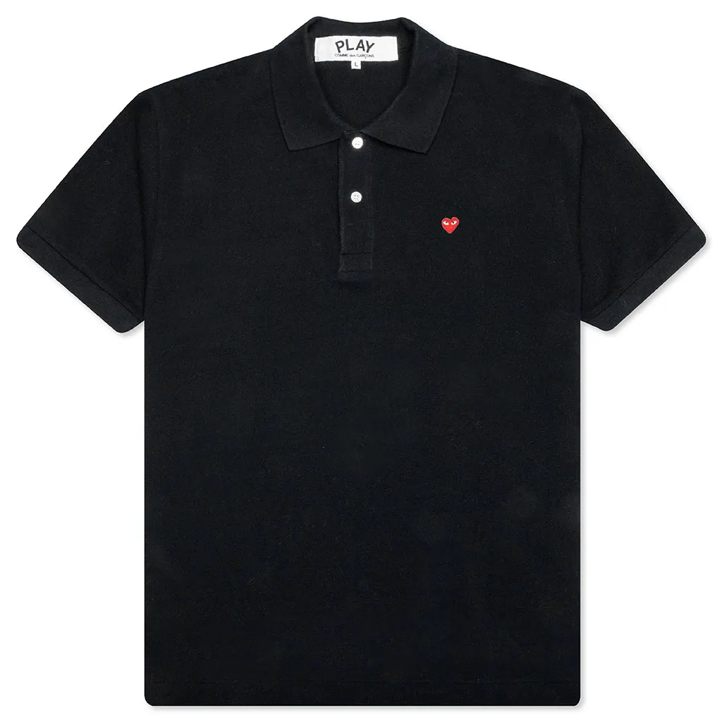 Little Red Heart Polo Top - Black