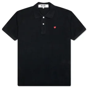 Little Red Heart Polo Top - Black