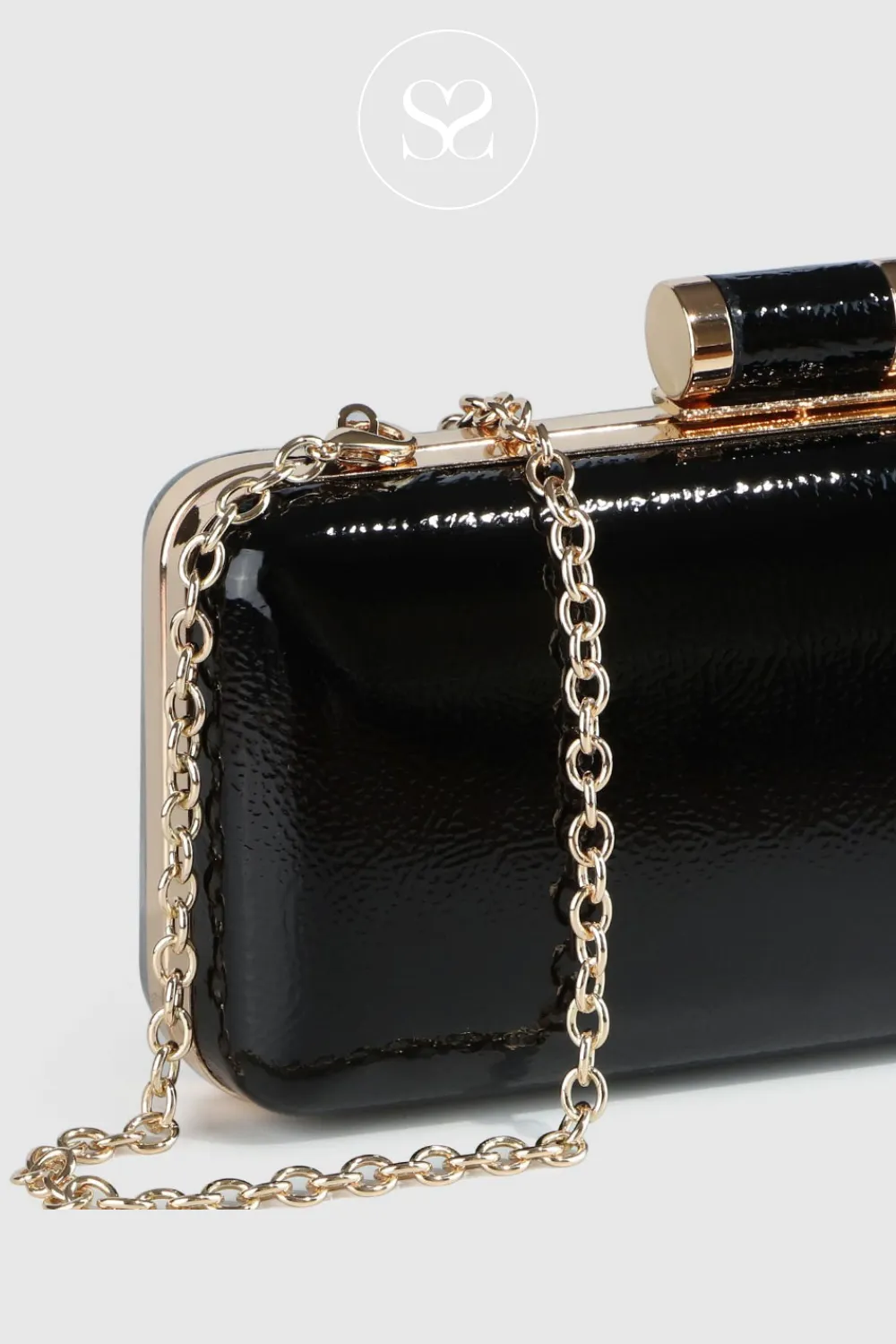 LODI LP-1553 BLACK PATENT CLUTCH BAG