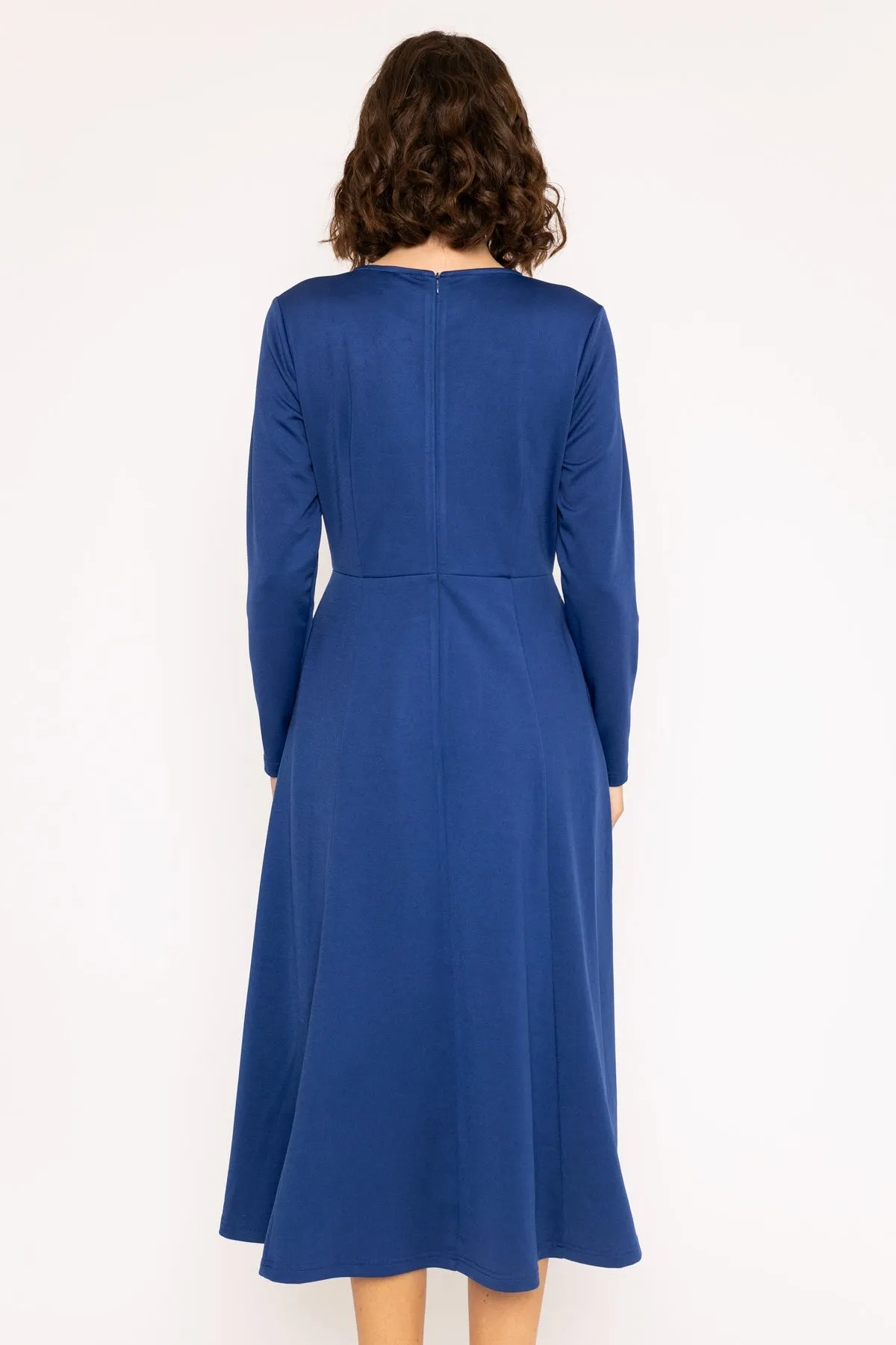 Long Sleeve Cobalt Blue Bow Midi Dress