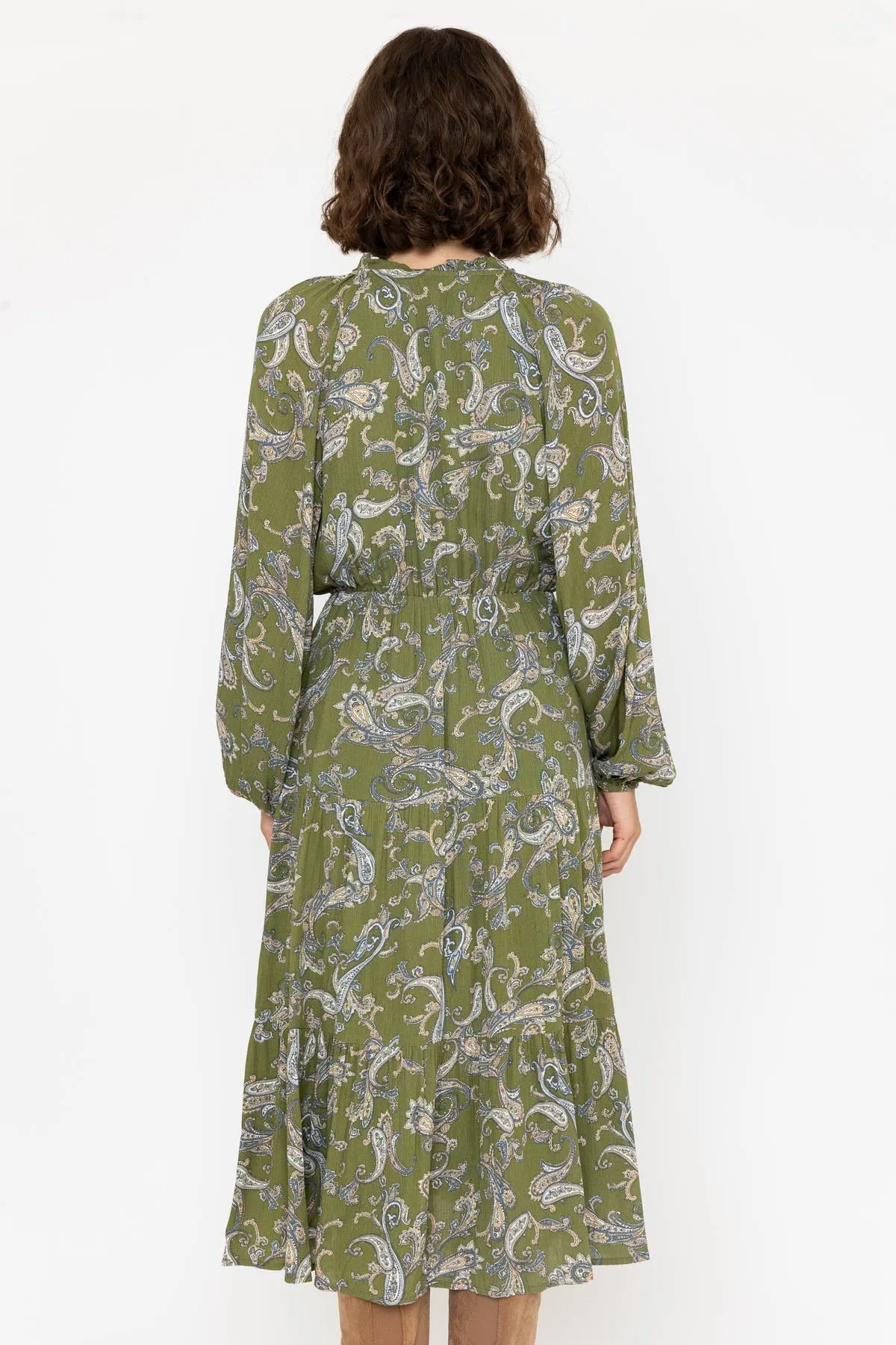 Long Sleeve Green Print Valentina Midi Dress