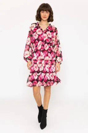 Long Sleeve Pink Floral Vivi Knee Length Dress