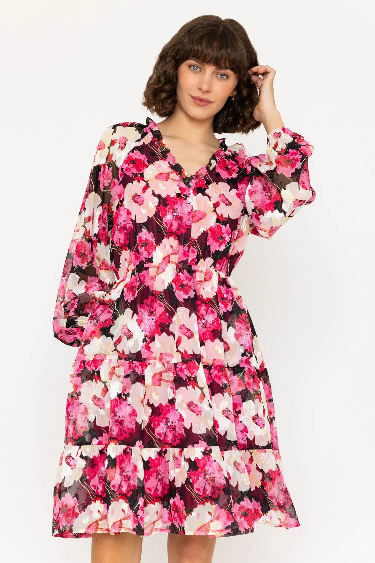 Long Sleeve Pink Floral Vivi Knee Length Dress