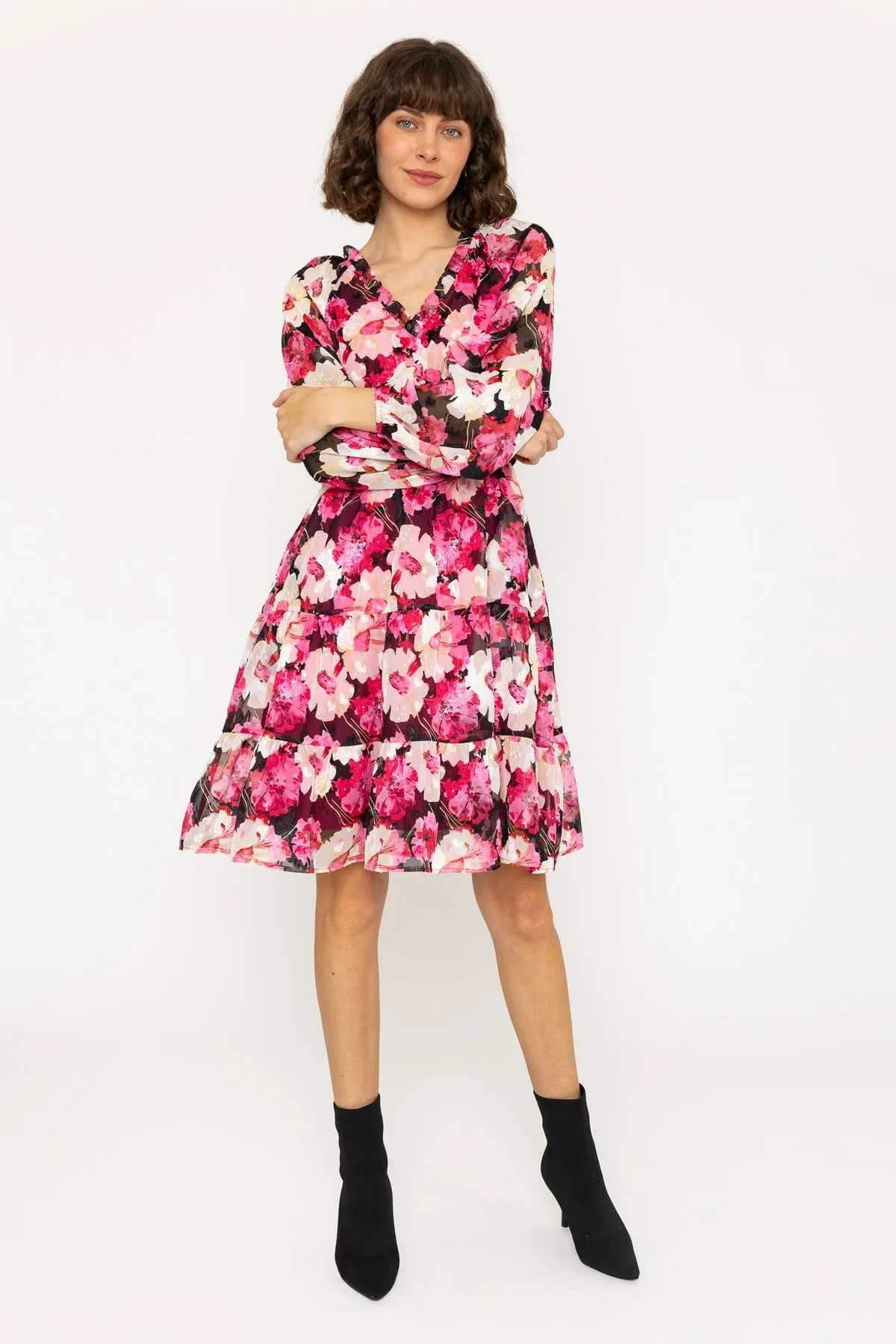 Long Sleeve Pink Floral Vivi Knee Length Dress