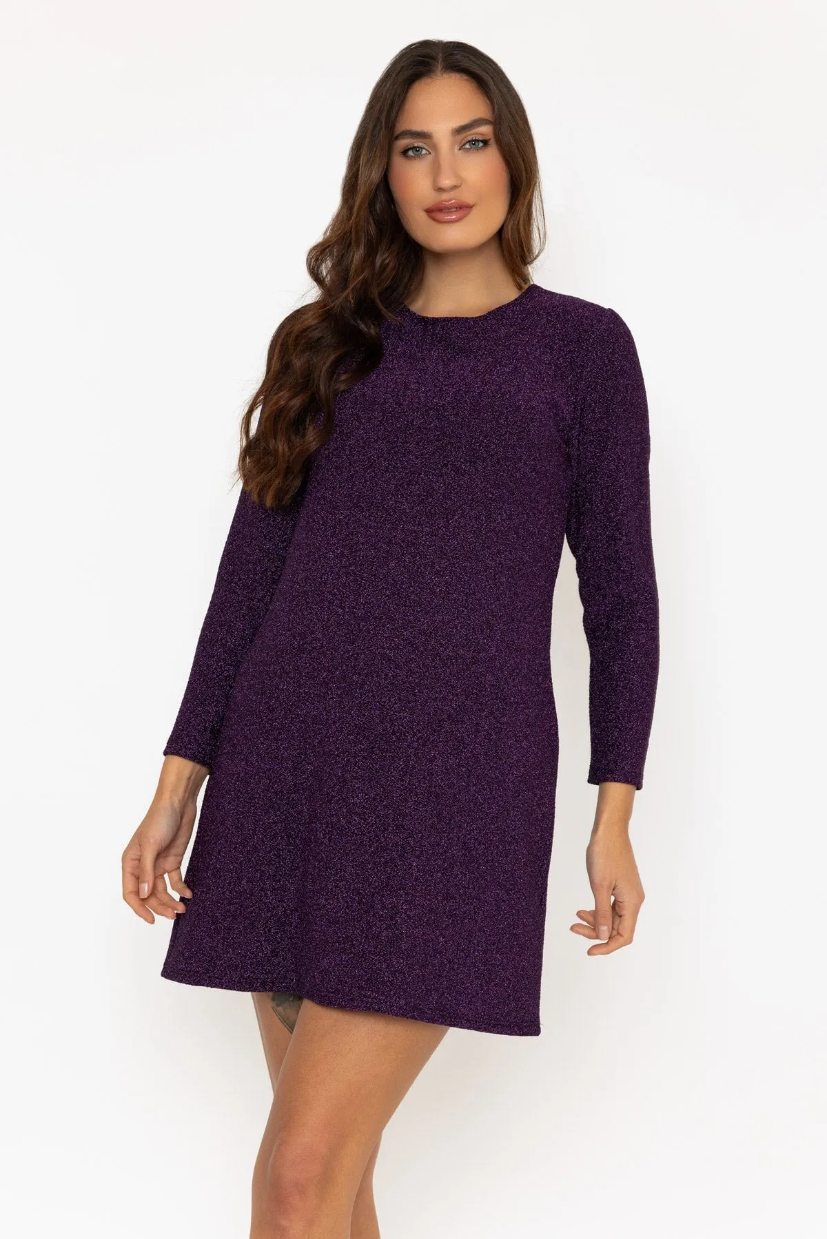 Long Sleeve Purple Sparkle Mini Dress