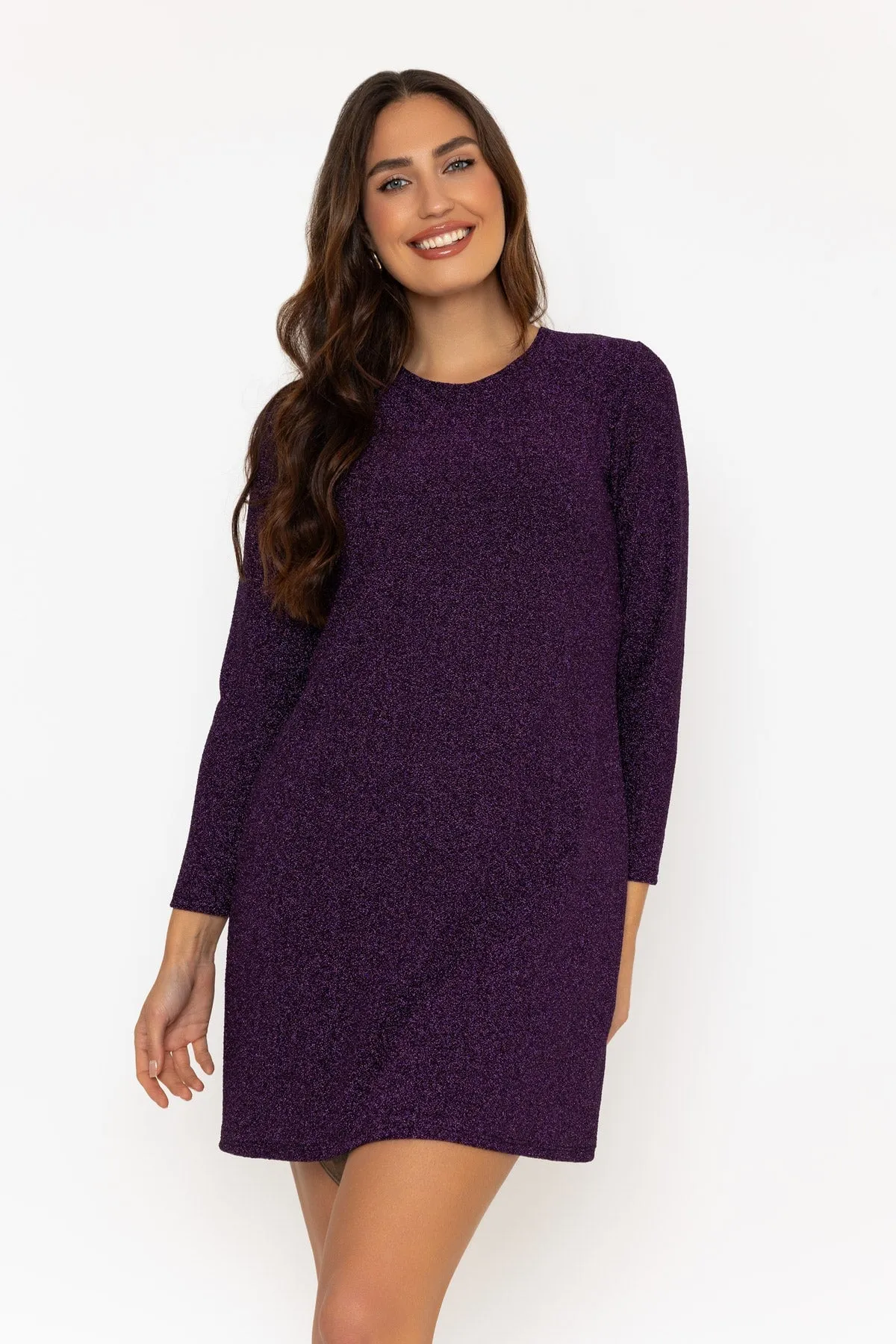 Long Sleeve Purple Sparkle Mini Dress