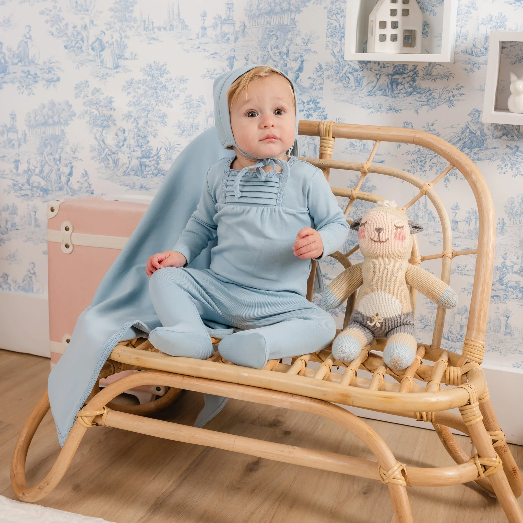 Mabel Bebe Beau Blue Pleat Layette Set