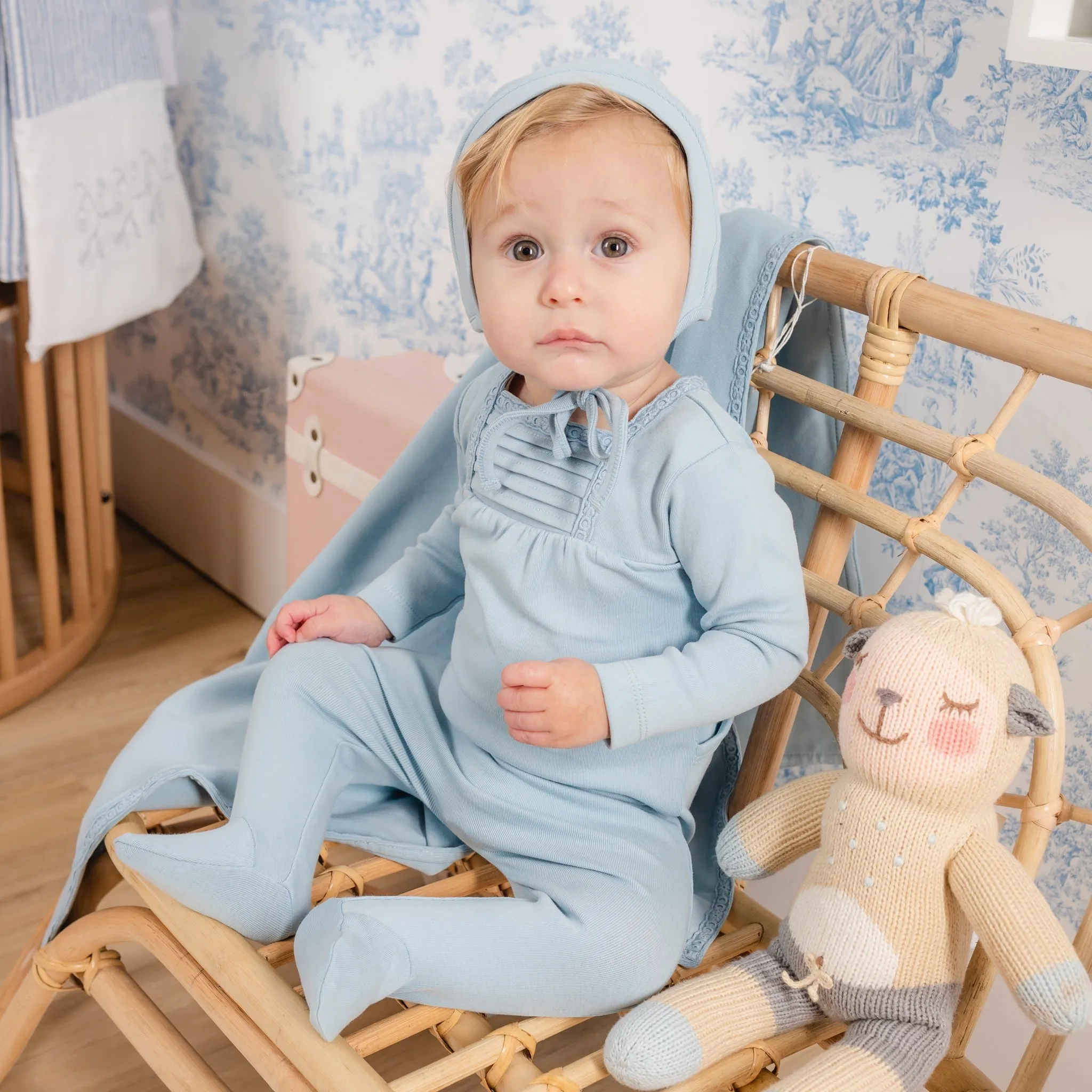 Mabel Bebe Beau Blue Pleat Layette Set