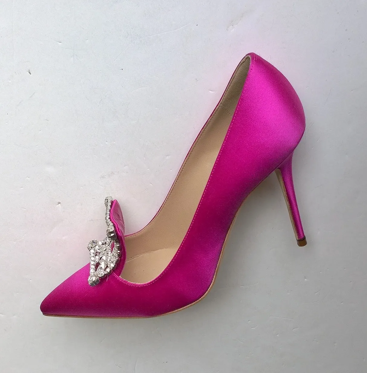 Manolo Blahnik Borlak 105 Fuchsia Satin Strass Heels