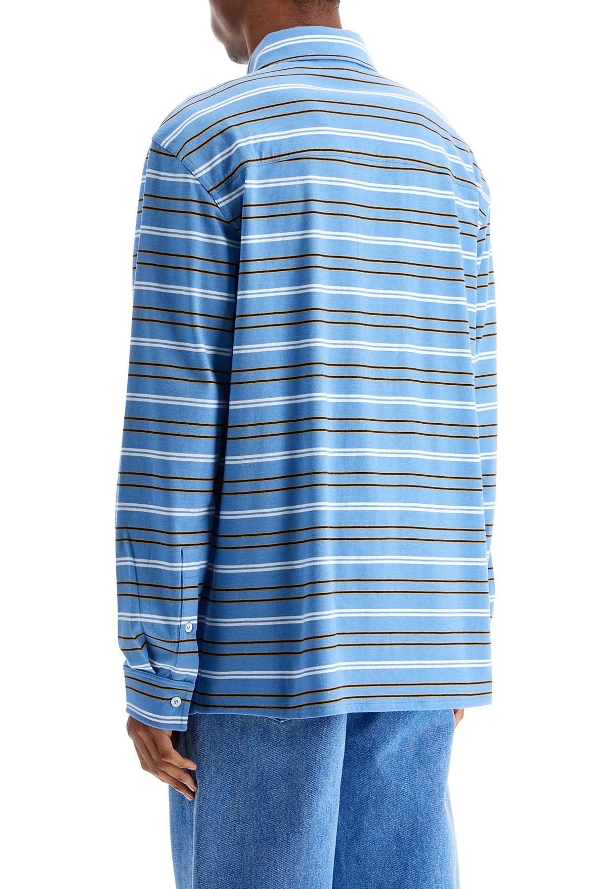 Marni Light Blue Cotton Turtleneck Polo With Horizontal Stripes