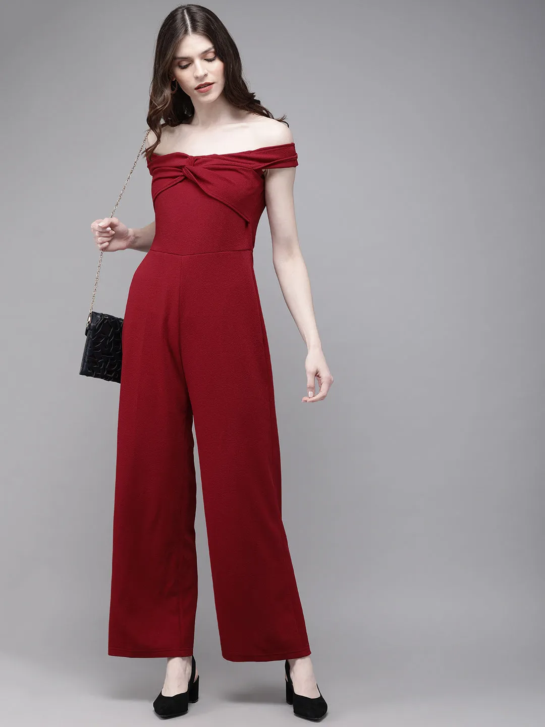 Maroon Off Shoulder Jumpsuit