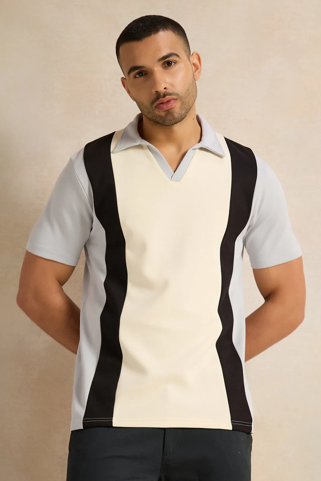 Men Beige Polo T-shirt