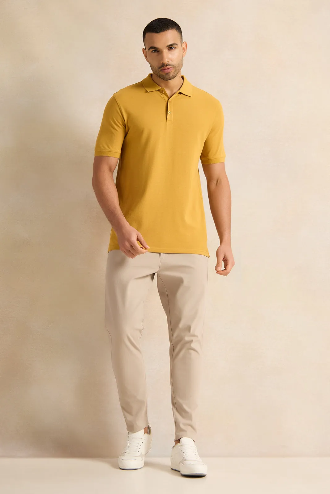 Men Mustard Solid Polo Shirt