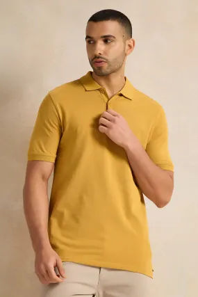 Men Mustard Solid Polo Shirt