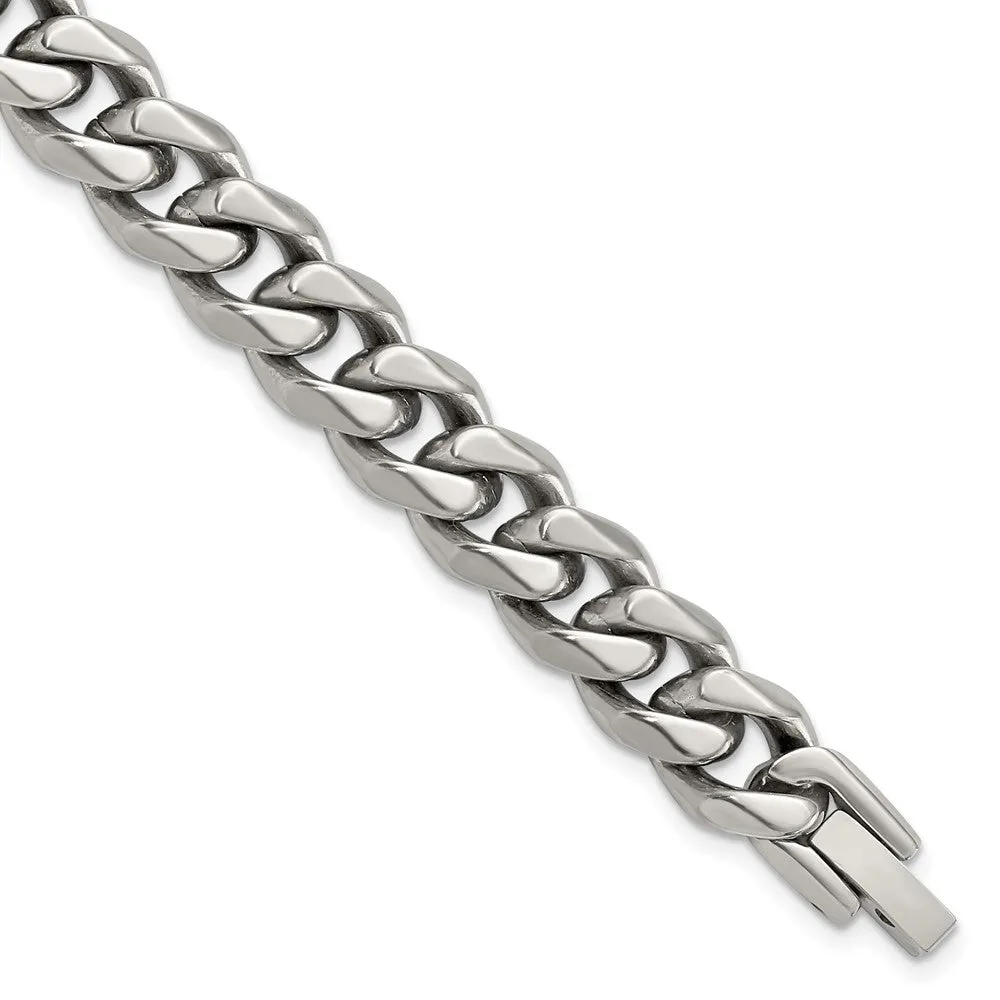 Men's 10mm Titanium Polished Curb Chain Bracelet, 8 Inch