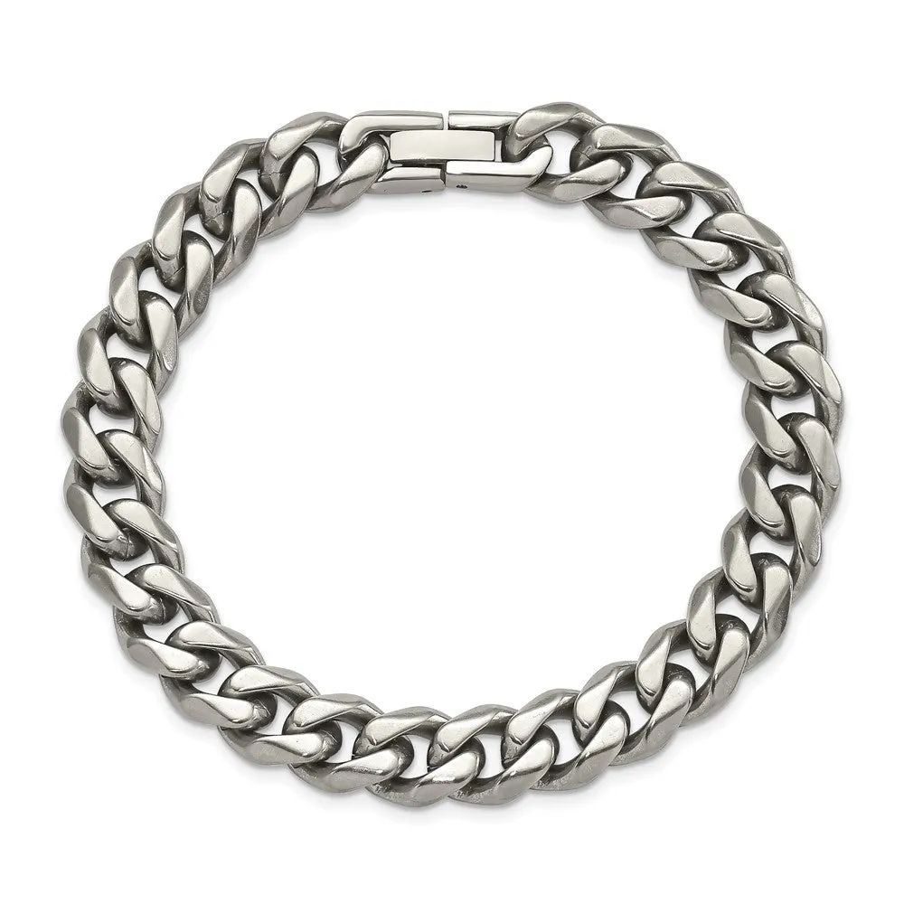 Men's 10mm Titanium Polished Curb Chain Bracelet, 8 Inch