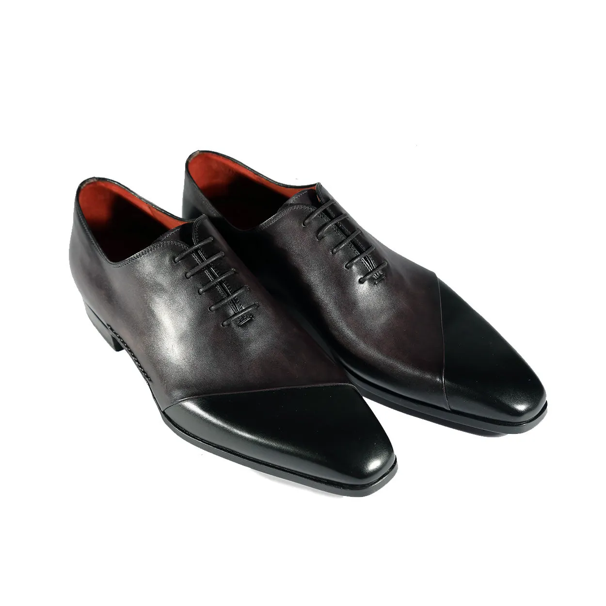 Men's Black & Gray Patina Leather Oxfords