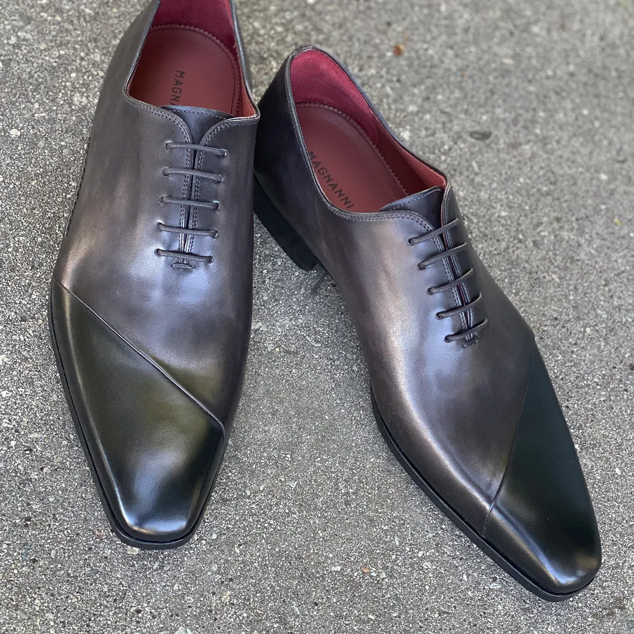 Men's Black & Gray Patina Leather Oxfords