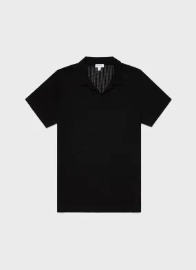 Black Men's Linear Mesh Polo Shirt