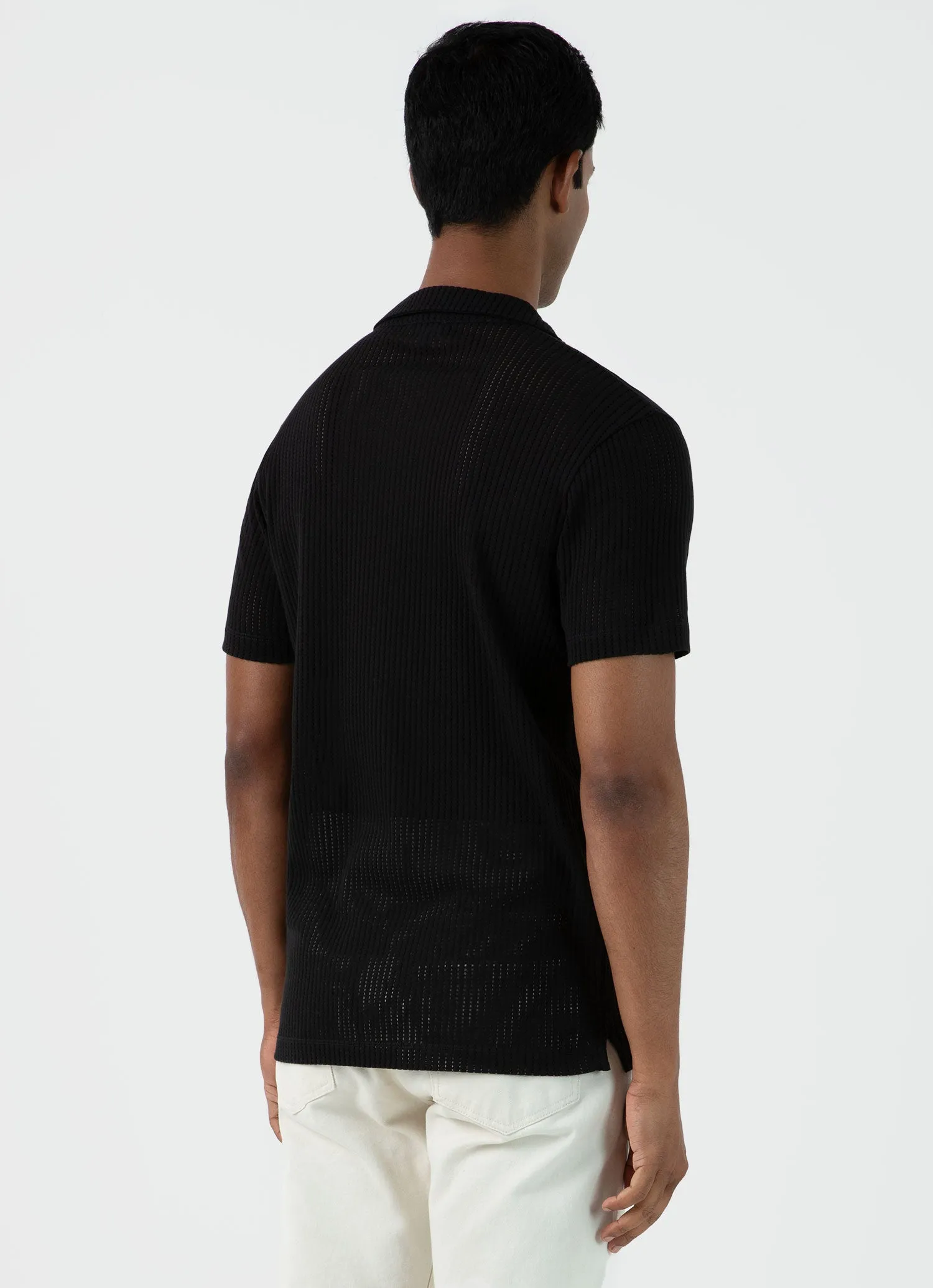 Black Men's Linear Mesh Polo Shirt