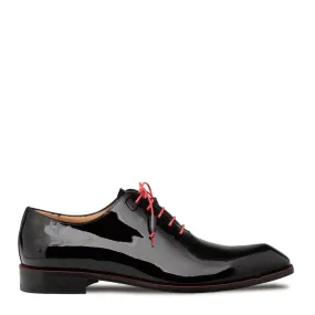 Men's Black Patent Leather Asymmetrical Oxfords